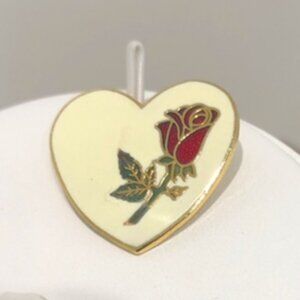 Heart Rose Enamel Brooch Pin Pre-Owned.